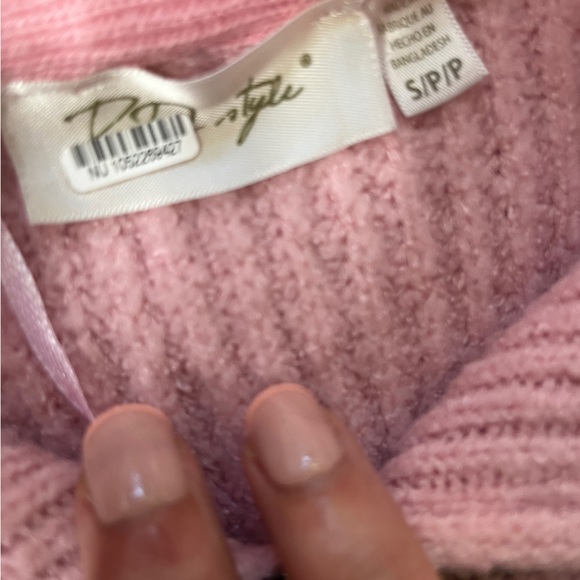 RD Style Ribbed Half-Zip Sweater Striped Pullover Knit Pink S cozy winter chic - Picture 7 of 12